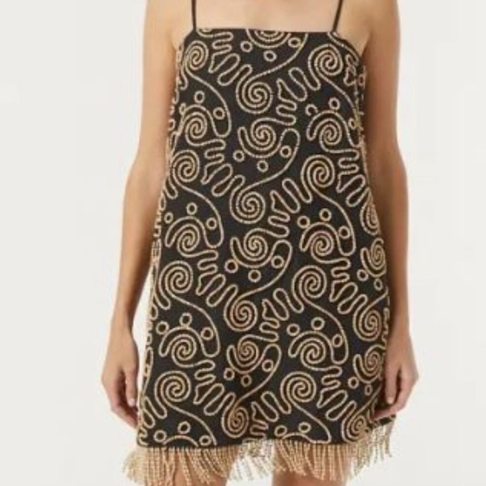RHODE Black Dress with Gold Swirl Beading